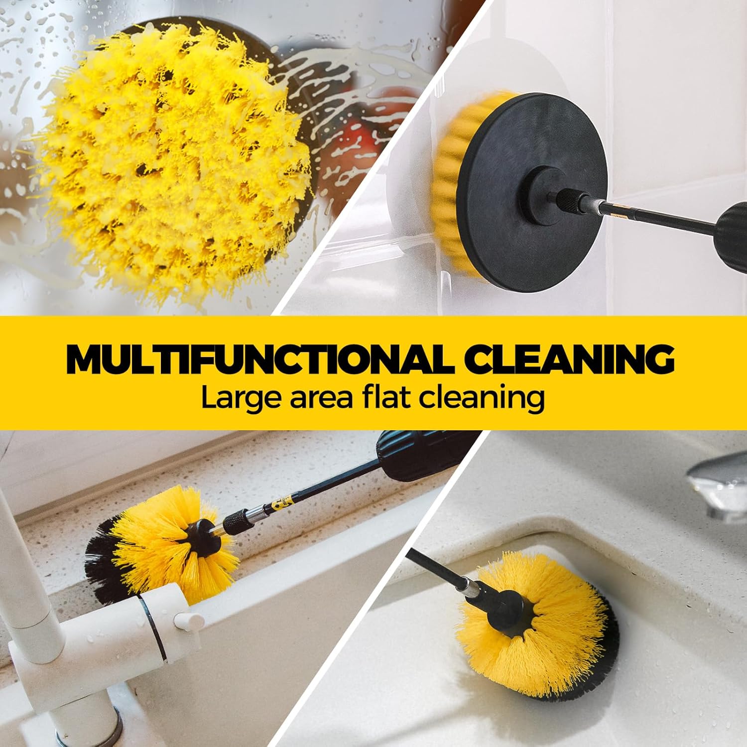 6Pack Drill Brush Power Scrubber Cleaning Brush Extended Long Attachment Set All Purpose Drill Scrub Brushes Kit for