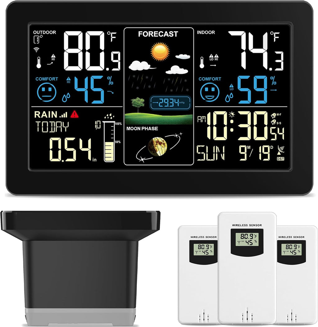 Weather Station with Rain Gauge Outdoor, Home Weather Stations Wireless Indoor Outdoor with Digital Rain Gauges