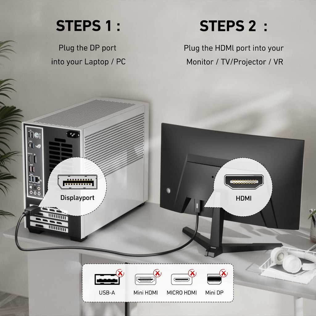 4K DisplayPort to HDMI 6 Feet Cable, Uni-Directional DP 1.2 Computer to HDMI 1.4 Screen Gold Plated Cord for Lenovo