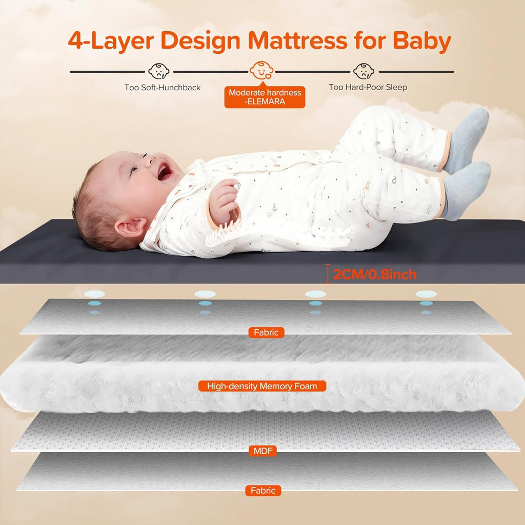 4 in 1 Baby Bassinet Bedside Crib with Diaper Changer, Mattress, 1-Second Set up Bedside Bassinet with 3 Adjustable