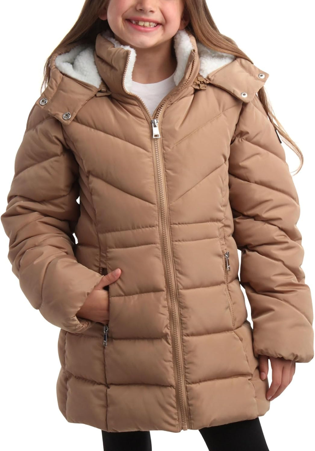 DKNY Girls Winter Jacket, Heavyweight Long Anorak Puffer,Sherpa Lined Coat | Insulated Plush Lined Warmth, Full