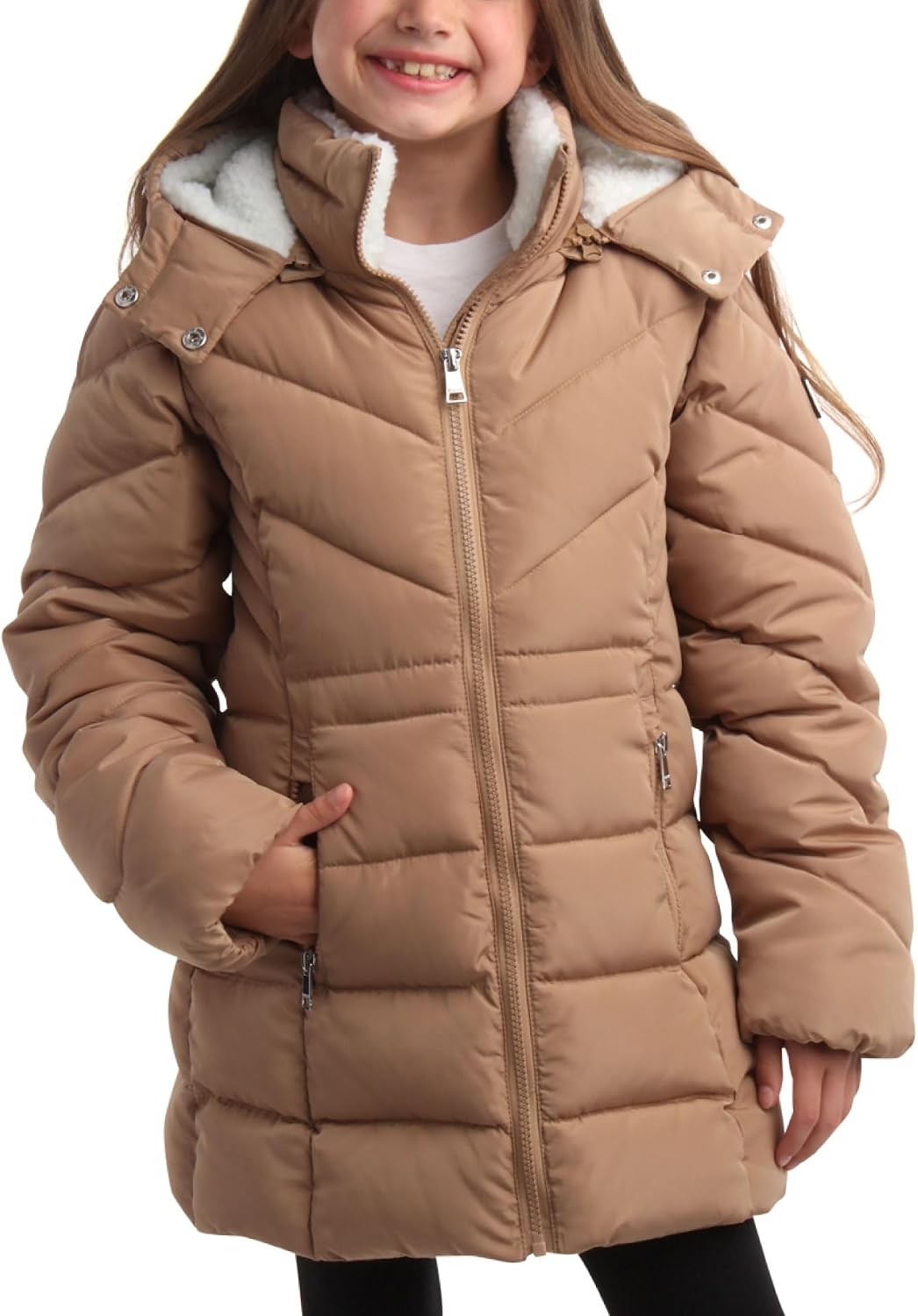 DKNY Girls Winter Jacket, Heavyweight Long Anorak Puffer,Sherpa Lined Coat | Insulated Plush Lined Warmth, Full