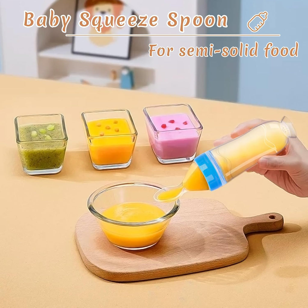 Baby Food Feeder 4 Pack Silicone Baby Food Dispensing Spoon-WAJIAYON, 3 oz Squeeze Feeding Spoons with Suction Cup