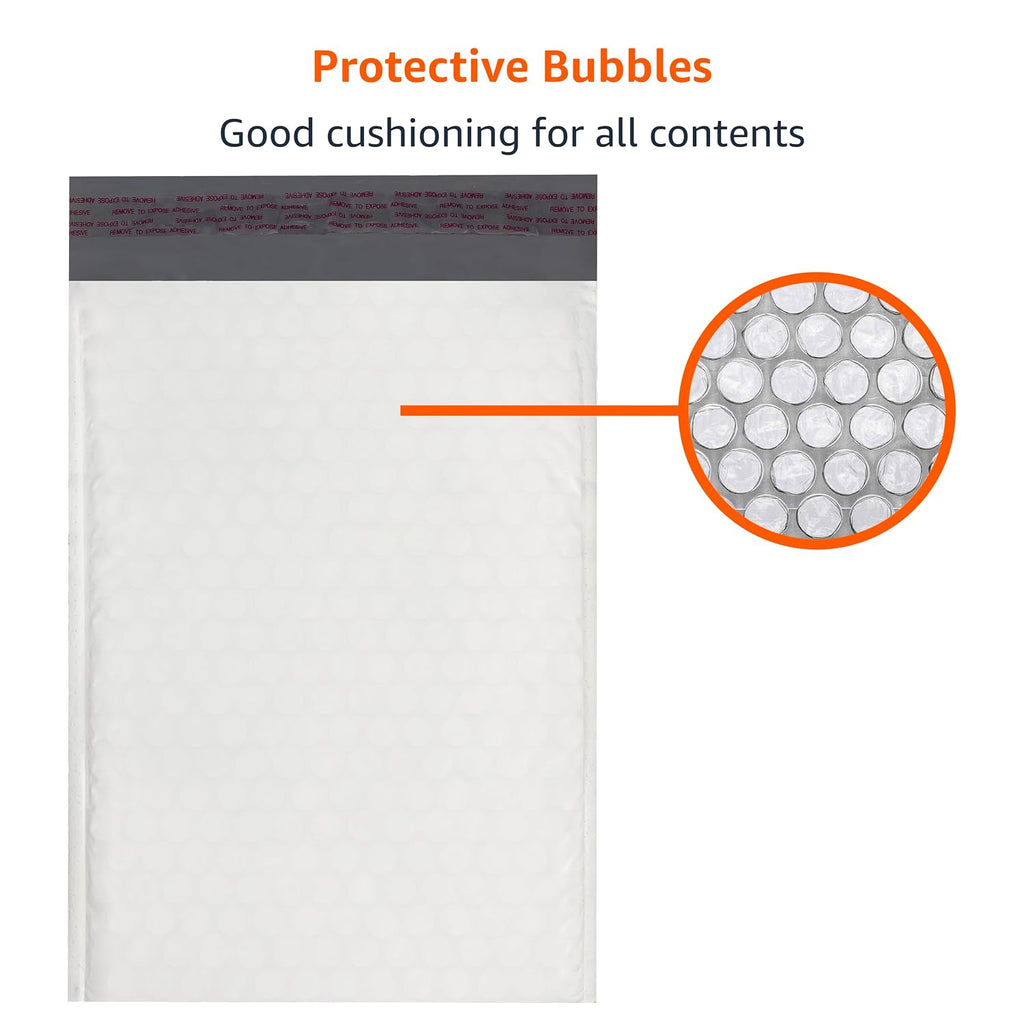 Poly Bubble Mailer, 8.5" x 12" (Internal Size 8.25" x 11"), Self-Seal, 100-Pack, White/Grey