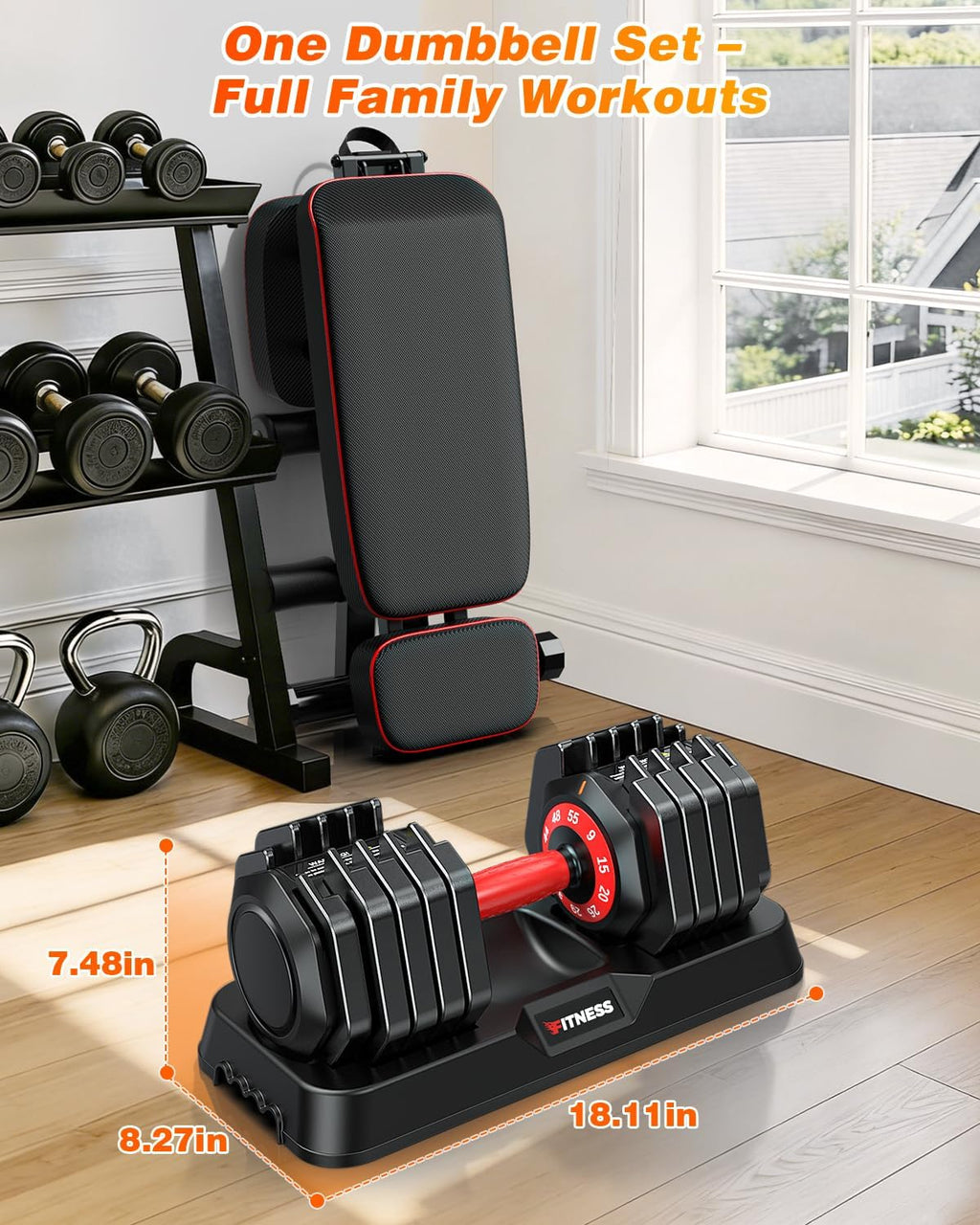 Adjustable Dumbbell Set with Foldable Weight Bench for Home Gym Use | 25/55/80/90 LB Options, 1-Second Dial