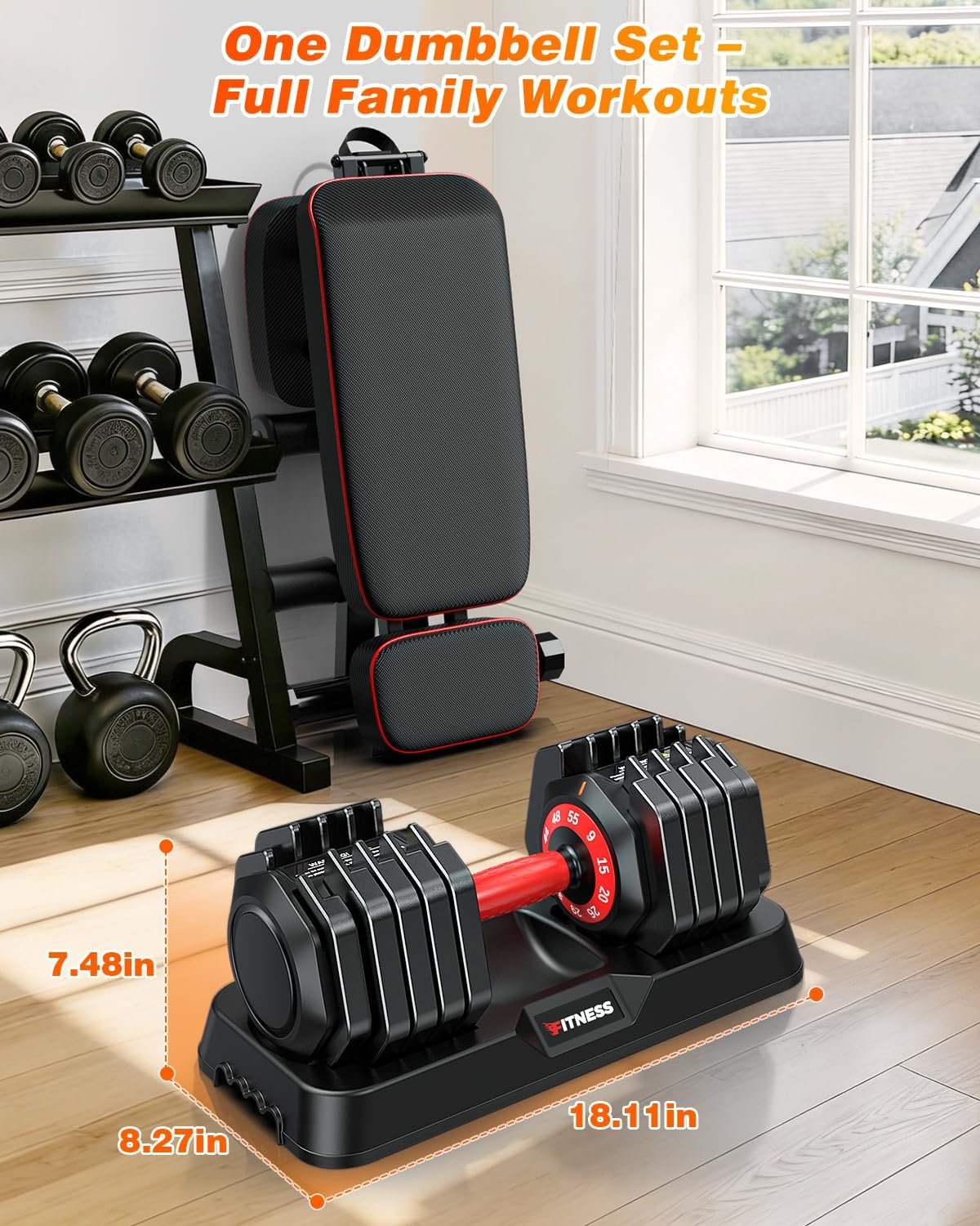 Adjustable Dumbbell Set with Foldable Weight Bench for Home Gym Use | 25/55/80/90 LB Options, 1-Second Dial