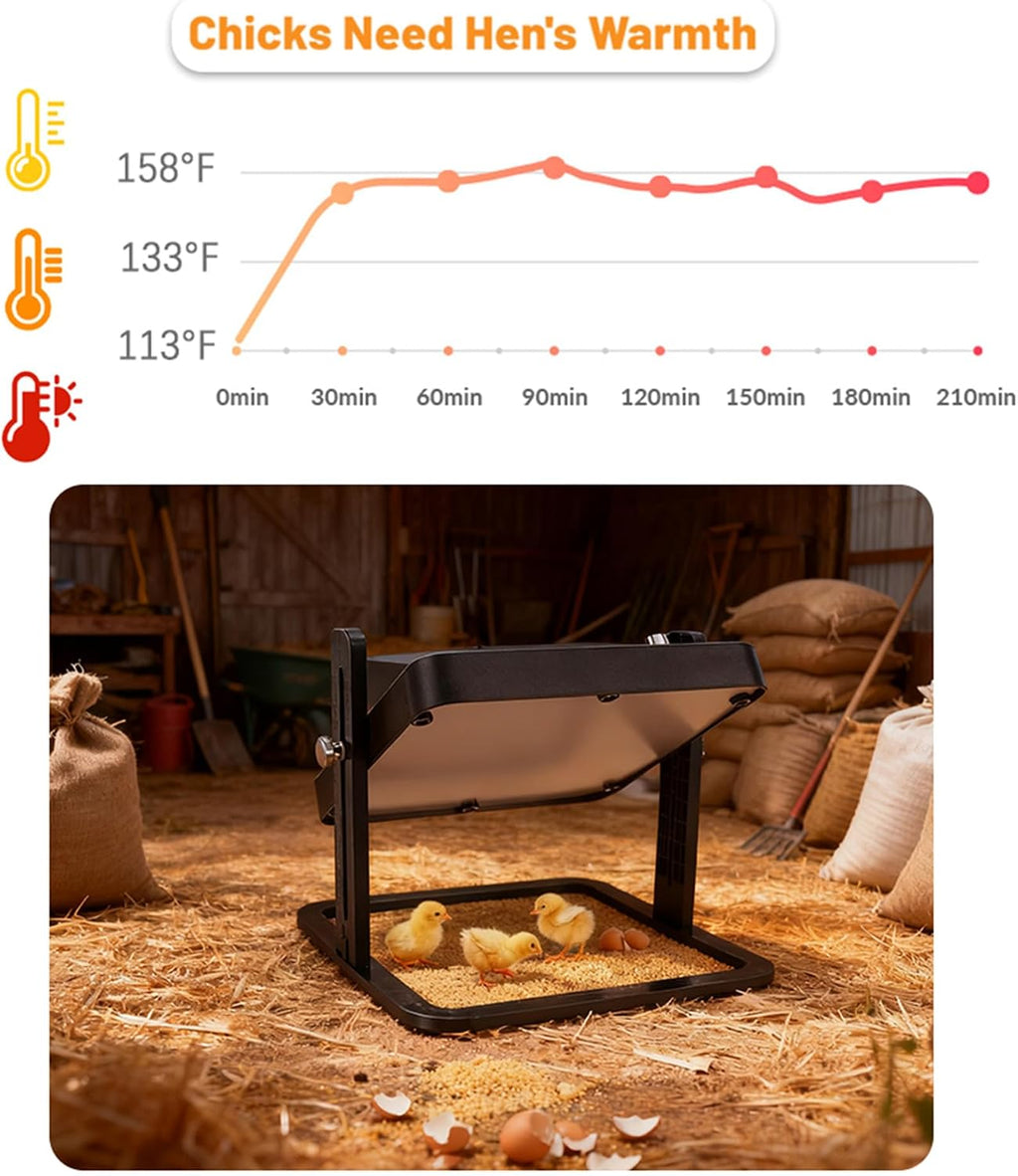 Brooder Heater for Chicks – 10.8" Radiant Heat Plate with Adjustable Height & Angle, Thermostat Control (113–158 ℉)