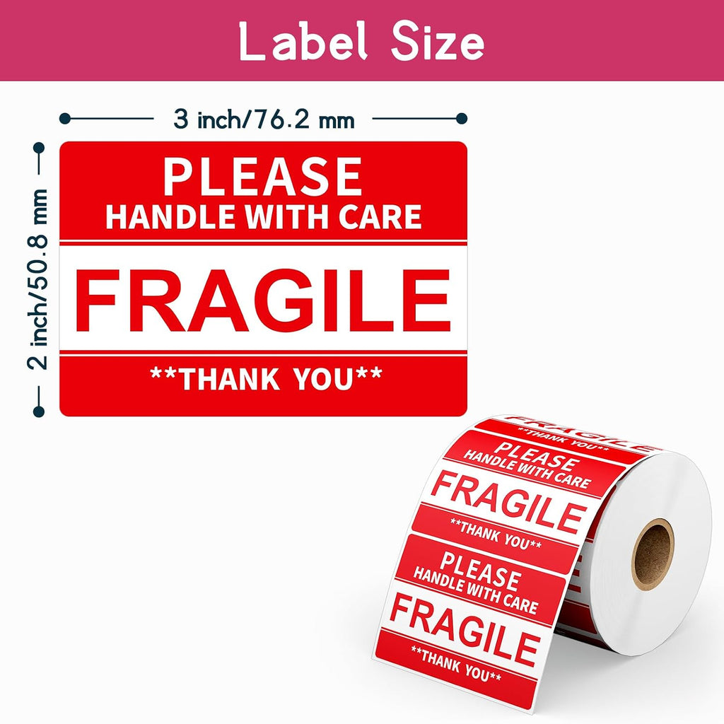 3 x 2 inch Fragile Stickers for Shipping and Moving (12 Rolls, 6000 Labels)