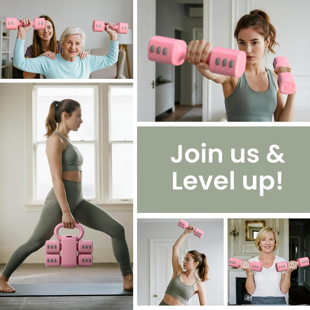 2-in-1 Adjustable Dumbbell Set for Women - 4 Levels (2.2lbs to 12.1lbs) - Home Gym Weights for Women at Home