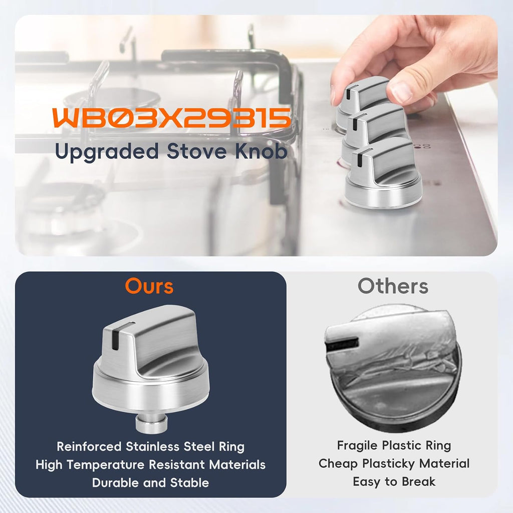 WB03X29315 Knob Fit for GE Stove Knobs KIP 5U06 191D9233 Stove Knob 5 Pack | Compatible with GE JGP5030SL1SS