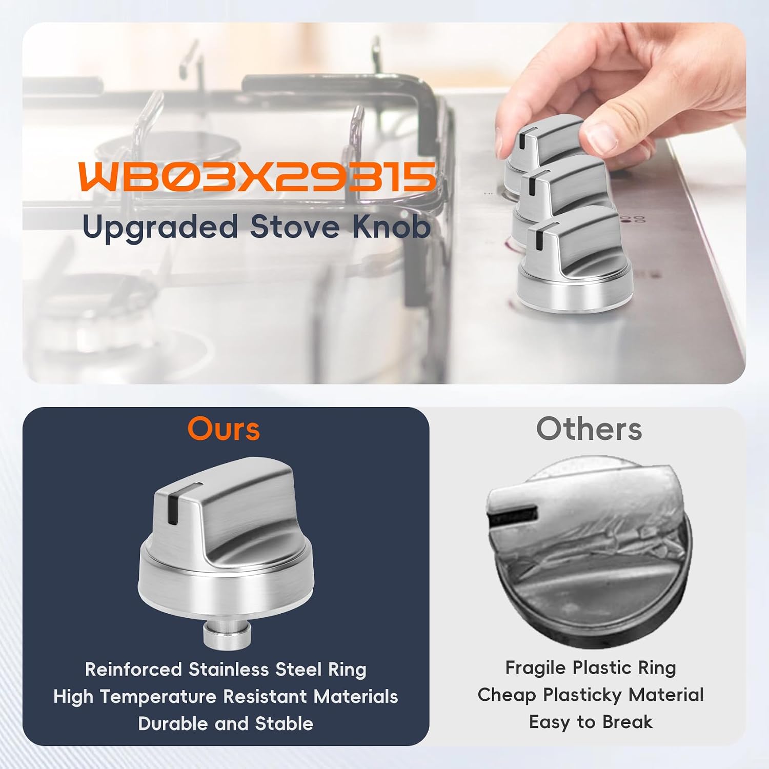 WB03X29315 Knob Fit for GE Stove Knobs KIP 5U06 191D9233 Stove Knob 5 Pack | Compatible with GE JGP5030SL1SS