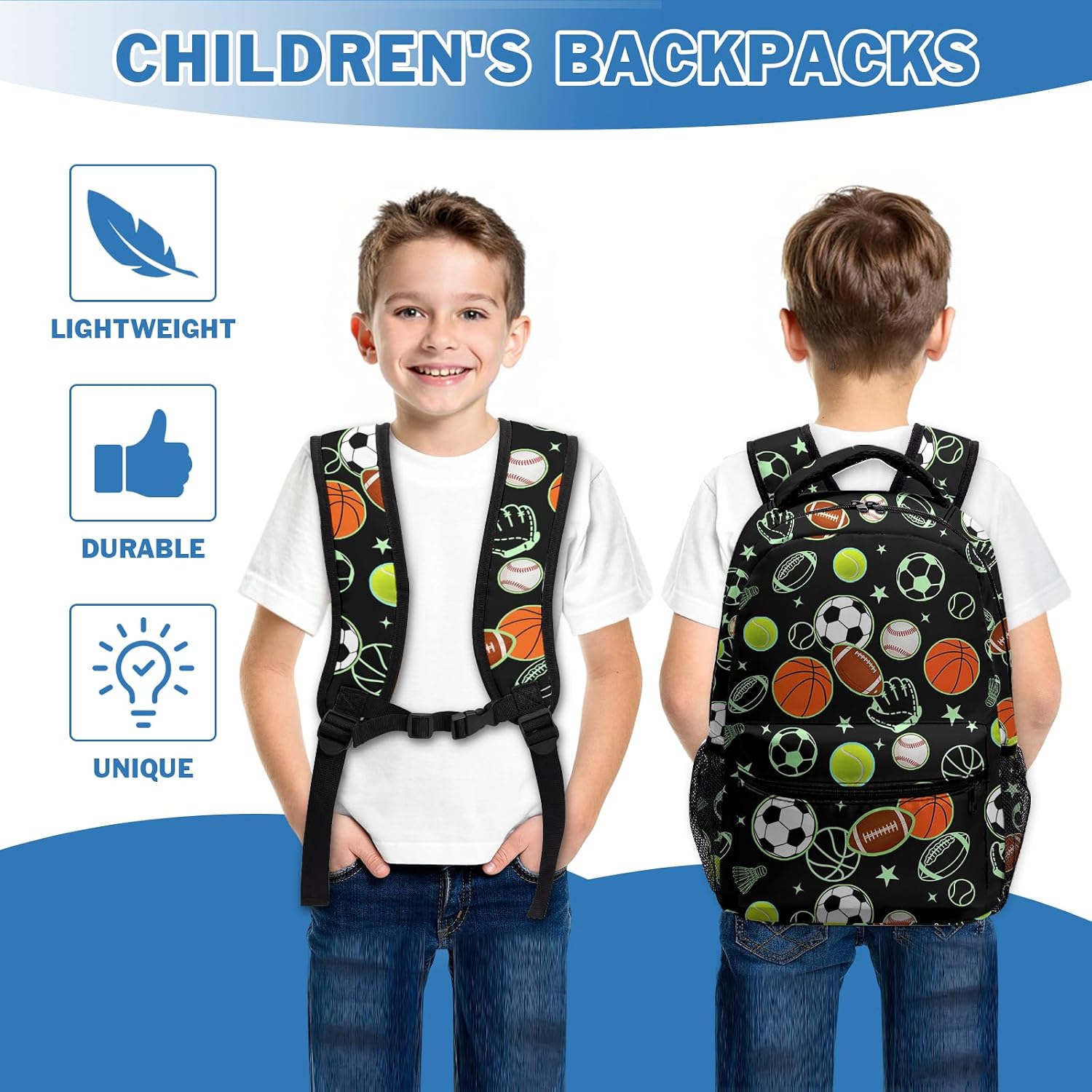 Balls Sports Themed Kids School Backpack for Boys Girls Soccer and Basketball Bookbag for Preschool Kindergarten