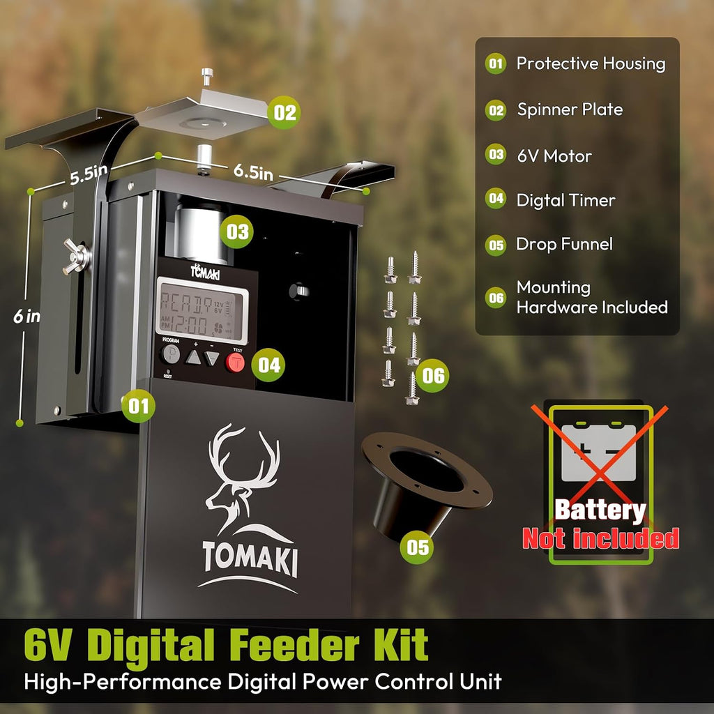 6V Deer Feeder Kit, Motor and Timer Metal Kit, Digital Game FeederTimer, Mounting Bracket Included, Up to 8 Feed