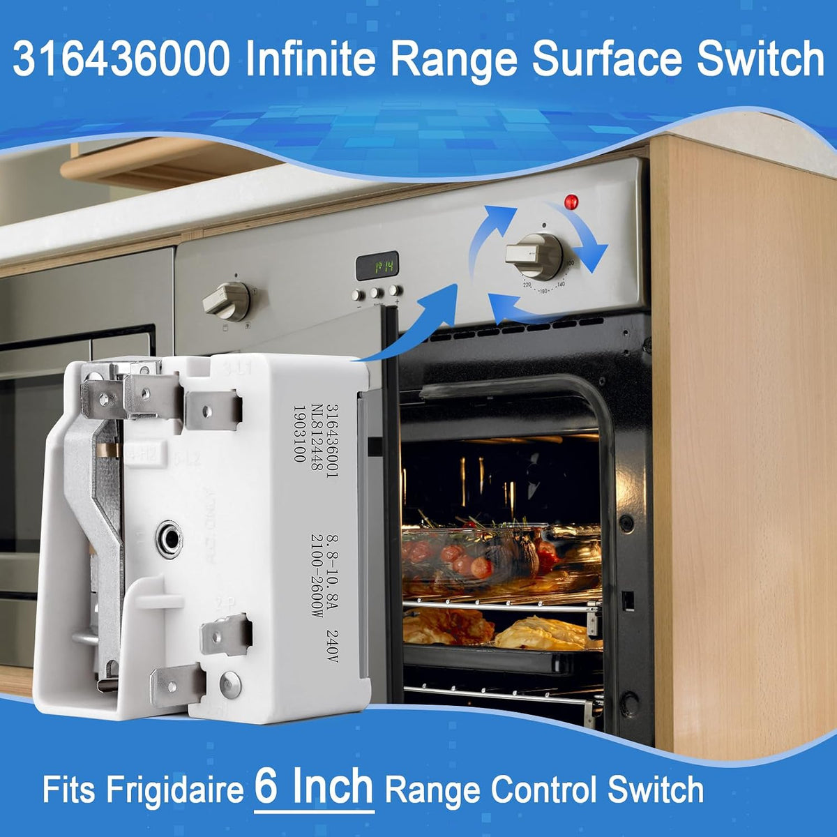 316436000 Infinite Switch for Frigidaire 6" Electric Stove Burner