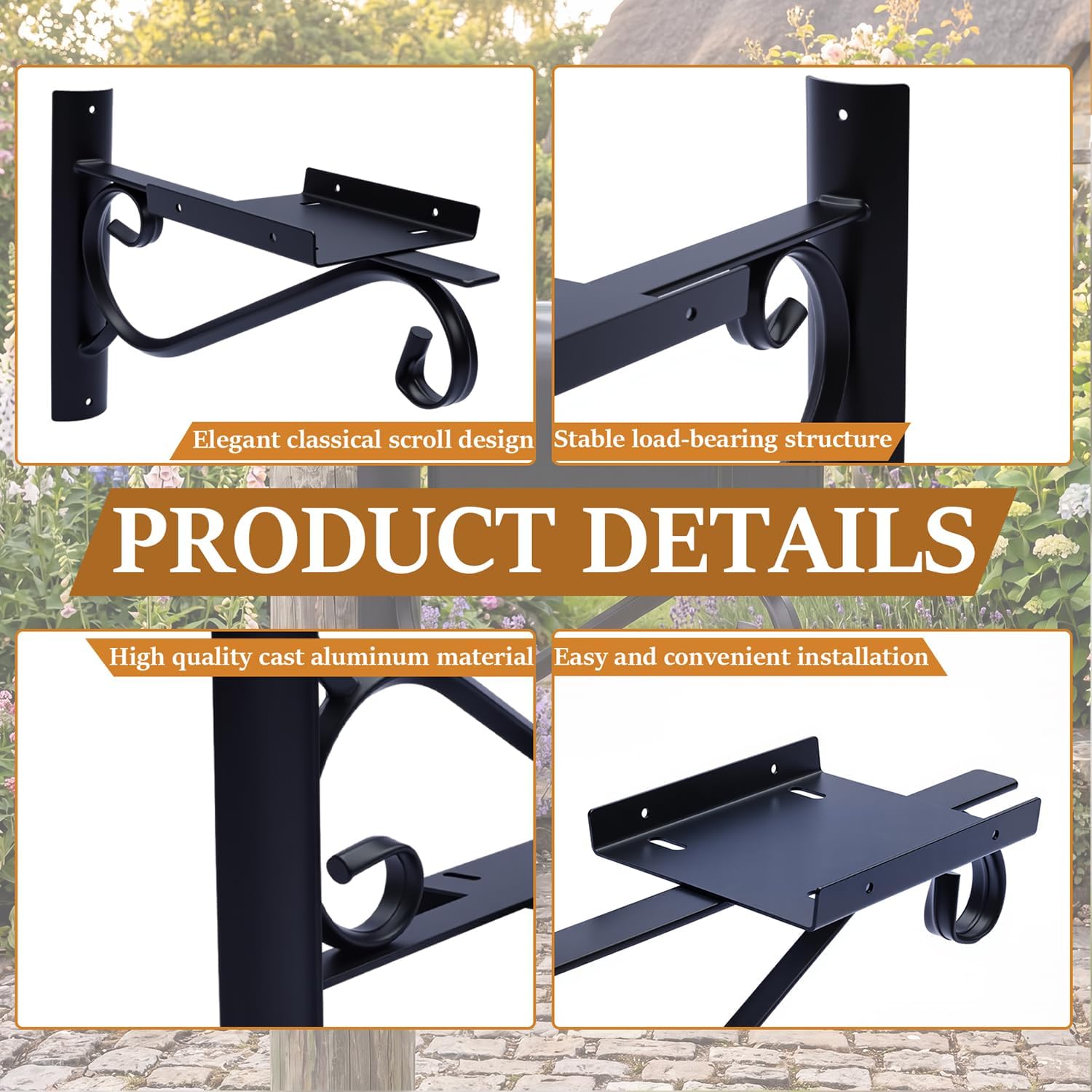 Single Mailbox Bracket for 3" Round Post, Decorative Cast Aluminum Mailbox Mounting Bracket, Large (S) Scroll