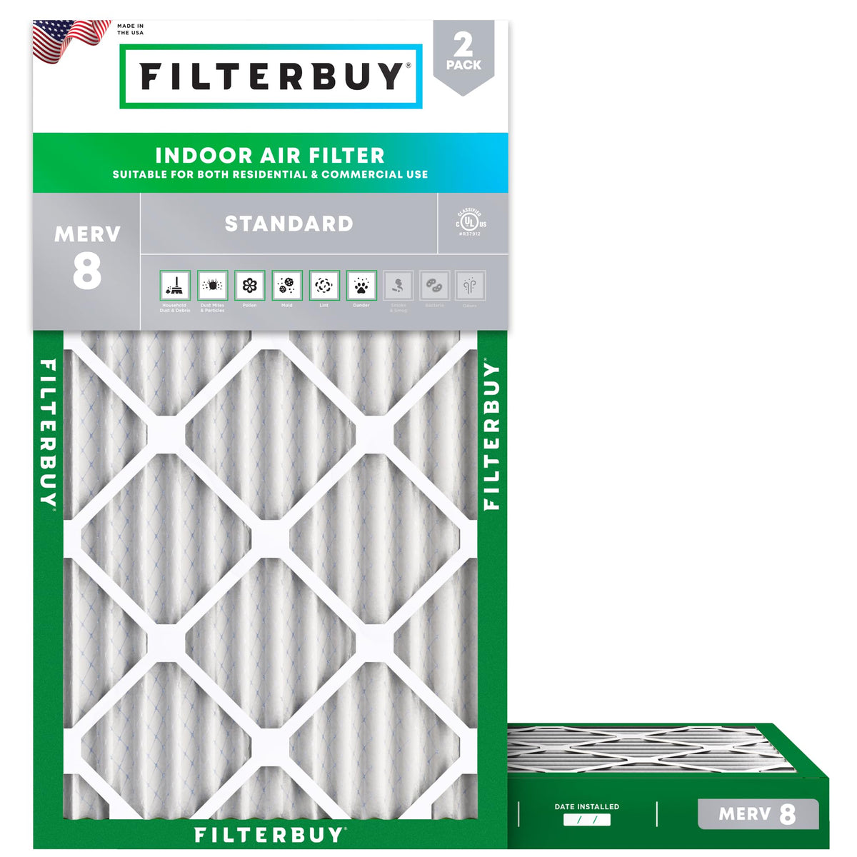 10x20x2 Air Filter MERV 8 Dust & Allergy Defense (2-Pack)