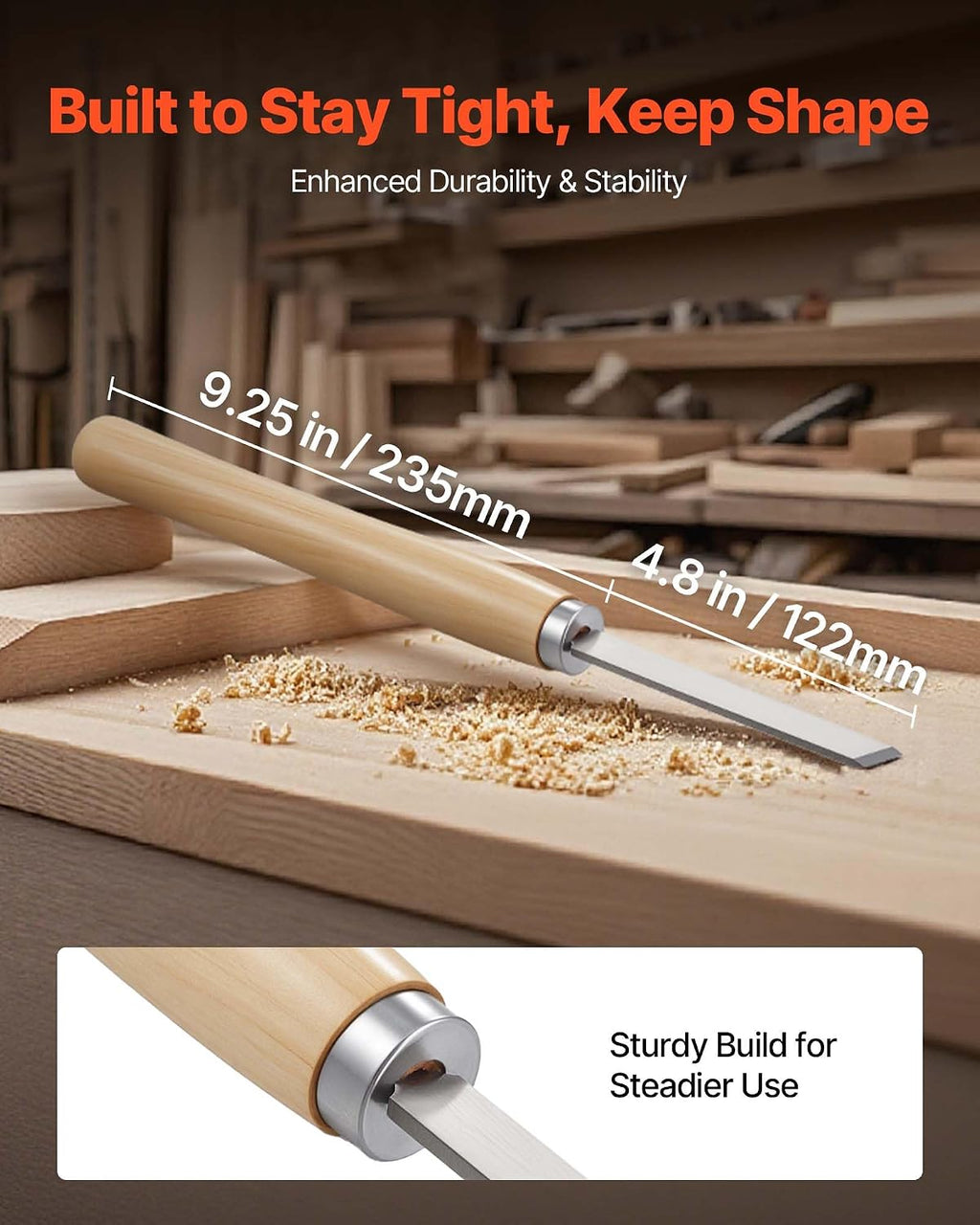 Wood Lathe Turning Tool Set, 8PCS, Lathe Chisel Set with Carbon Steel Blade, 2 Skew, 1 Spear Point, 1 Parting, 1