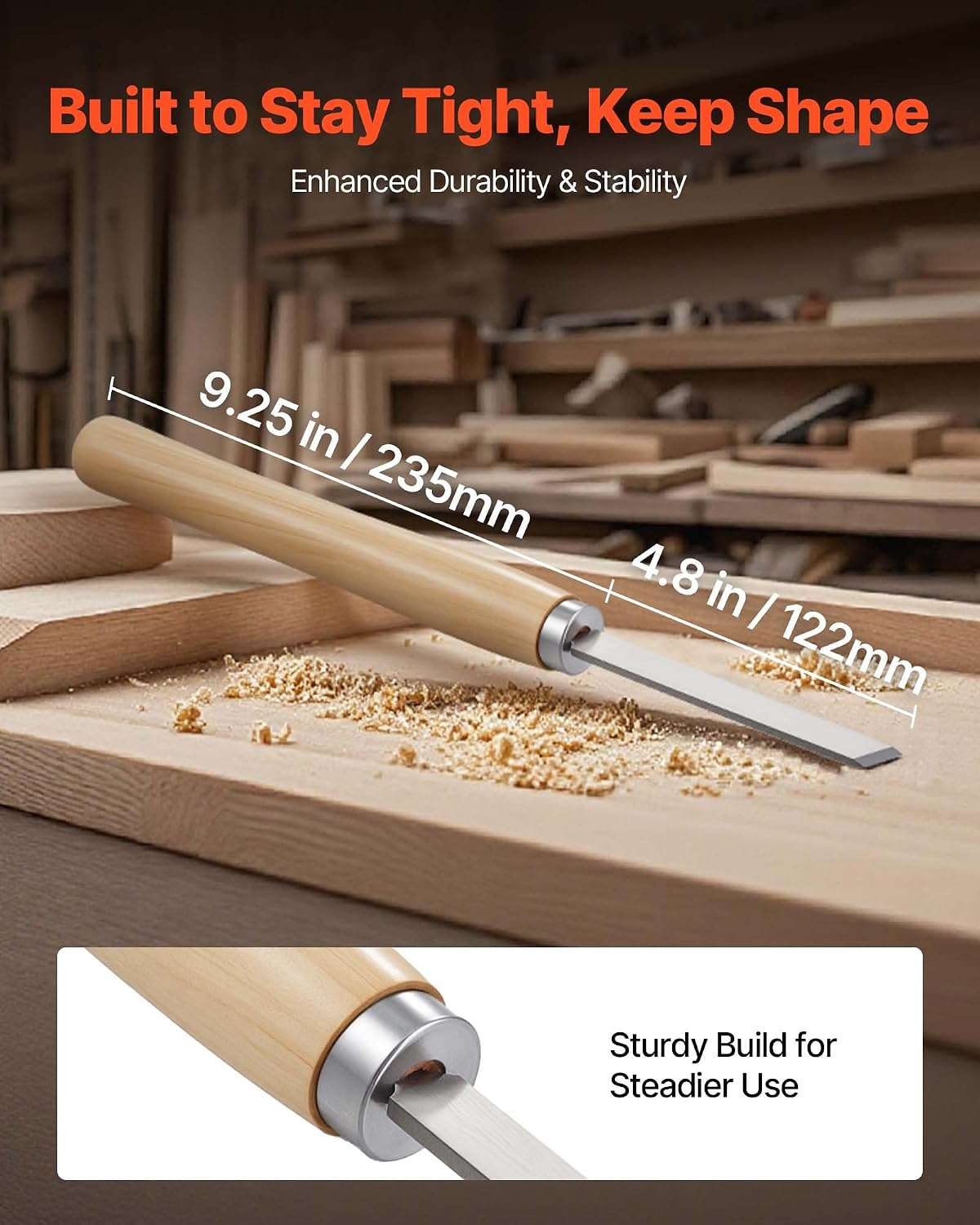 Wood Lathe Turning Tool Set, 8PCS, Lathe Chisel Set with Carbon Steel Blade, 2 Skew, 1 Spear Point, 1 Parting, 1