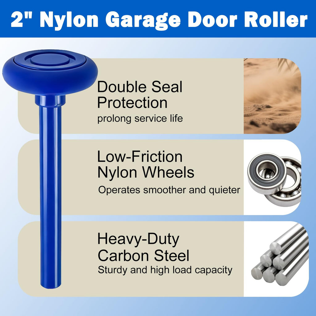 EXERAUO 20 Pack Blue 2" Nylon Garage Door Rollers 4" Nylon Stem