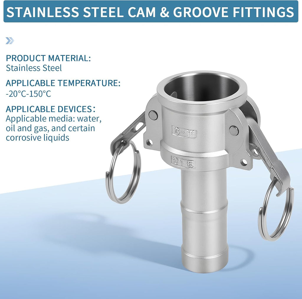 316 Stainless Steel 1" Camlock Fitting, Barb Camplug and NPT Female Thread