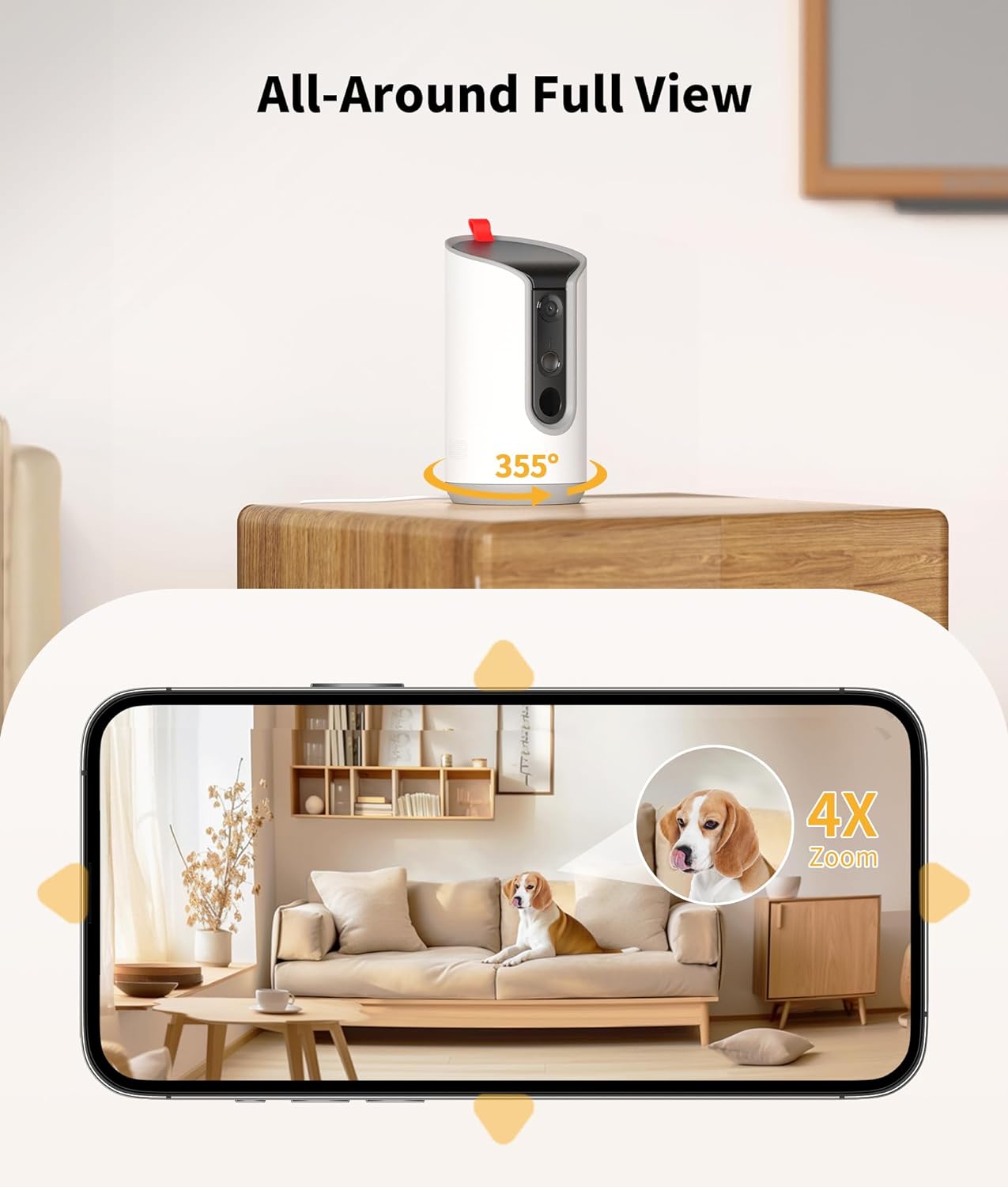 2K Pet Camera Treat Dispenser, 360°View Dog Camera with Phone App, 5G&2.4G WiFi 2-Way Talk Pet Cam Indoor for Cats