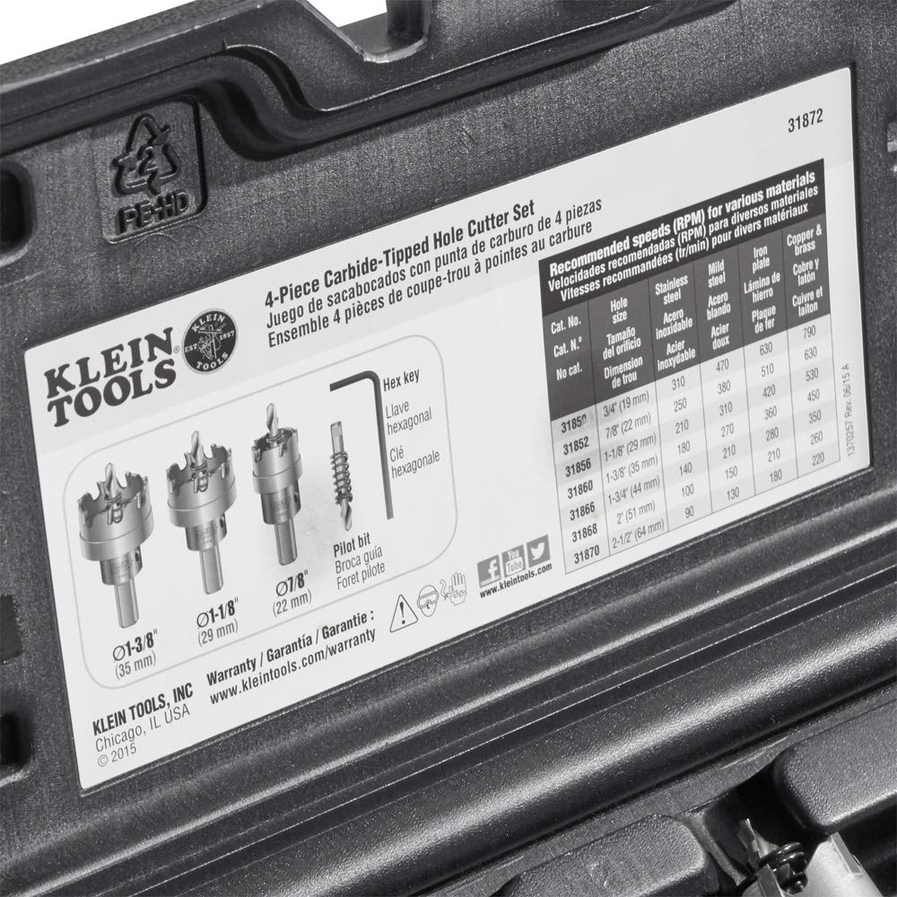 Klein Tools 31872 Heavy-Duty Hole Cutter Kit, 4-Piece