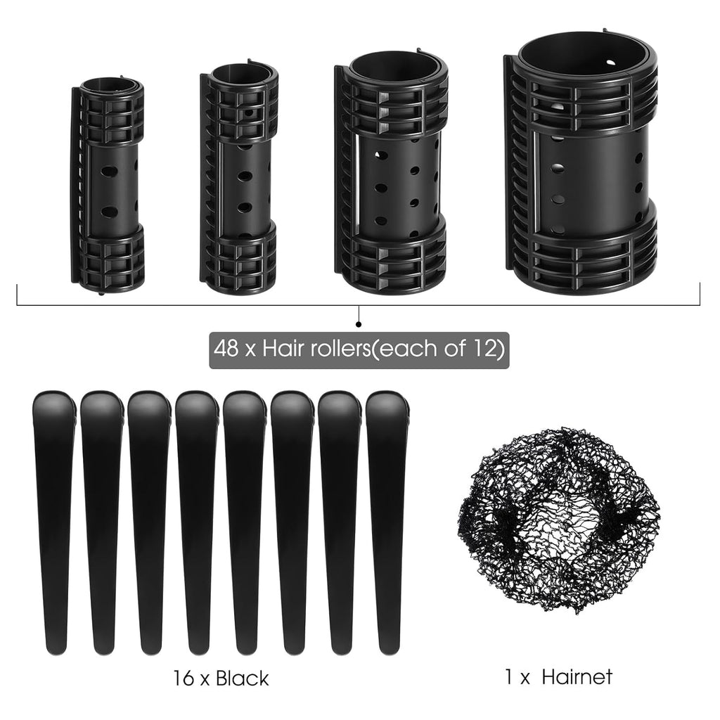 65Pcs Hair Rollers with Clips for Women,Black