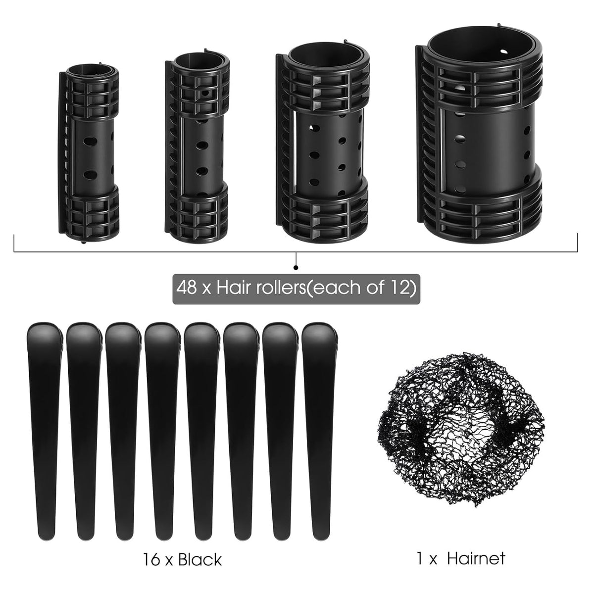 65Pcs Hair Rollers with Clips for Women,Black