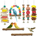 7 Pcs Natural Wood Bird Toy & Perch for Parakeets, Cockatiel & Lovebird, Budgie Play Accessory for Small Parrots