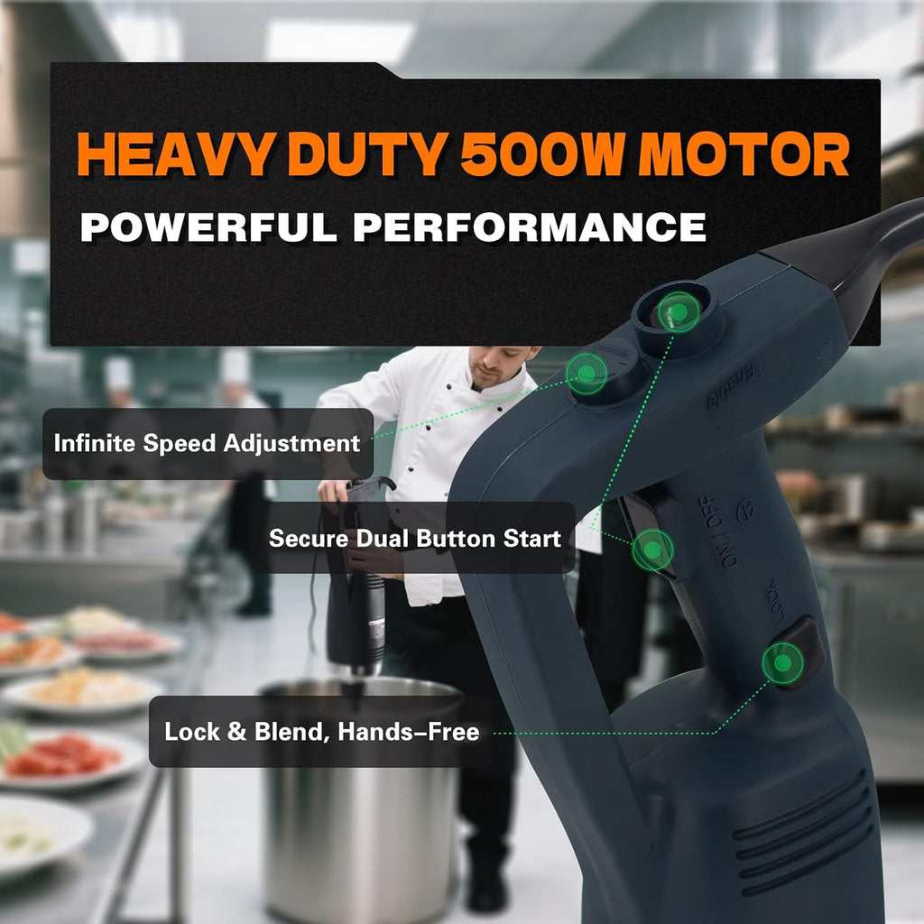 Commercial Immersion Blender, 500W Heavy Huty Hand Blender With 16 Inch Removable Shaft, 6,000-20,000 RPM Variable