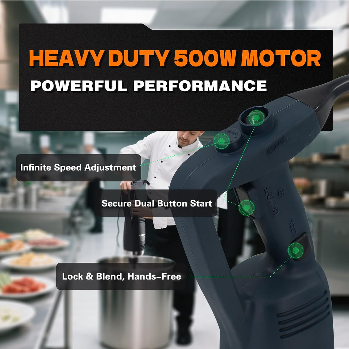 Commercial Immersion Blender, 500W Heavy Huty Hand Blender With 16 Inch Removable Shaft, 6,000-20,000 RPM Variable