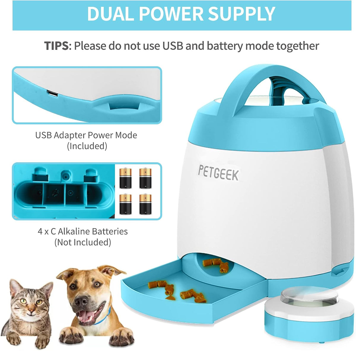 Automatic Dog Treat Dispenser with Button - Puzzle Memory Training Feeder, Pet Geek Button Treat Food Dispensing Toys