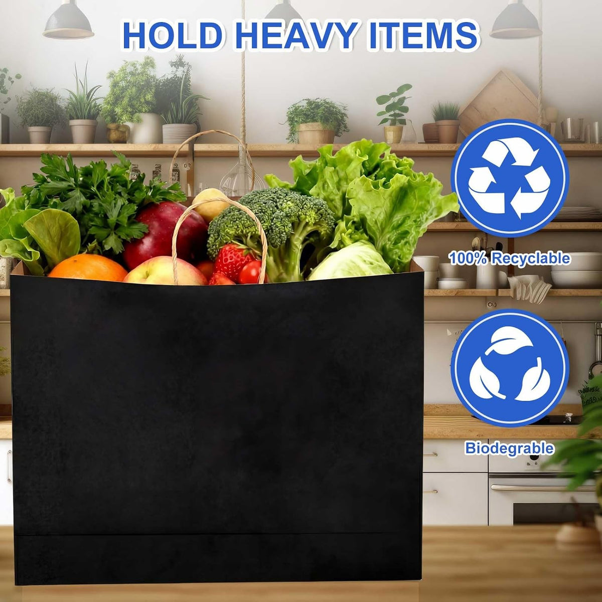 30 Pack 20 x 16 x 5 Inch Extra Large Black Paper Bags with Handles