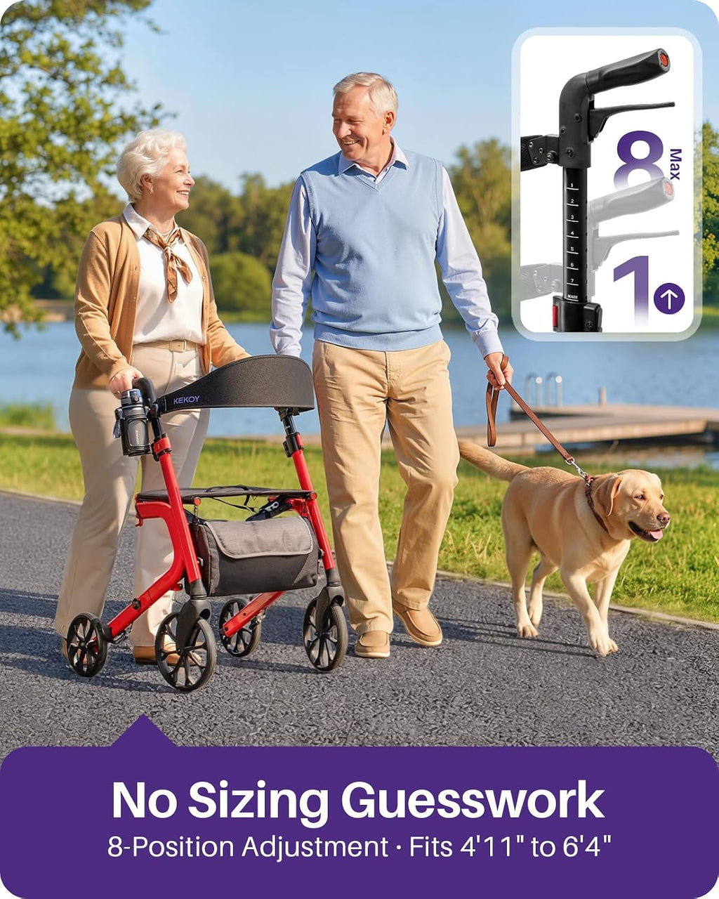 Rollator Walker for Seniors with Seat, Reinforced Aluminum Frame, 400 lbs Capacity, Foldable Walker, Hidden Brake