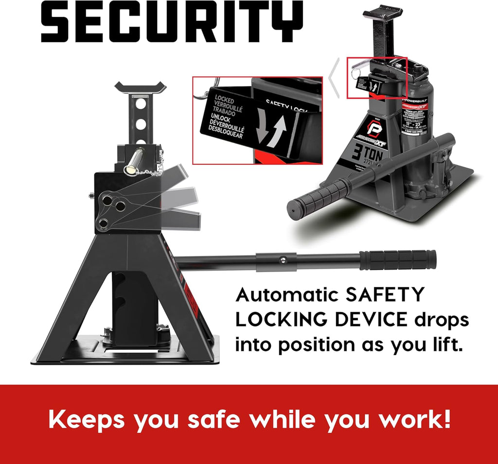 3 Ton All-in-One Hydraulic Bottle Jack and Jackstand in One, Compact, Wide Base, 11-21 Inch Range, Eliminates