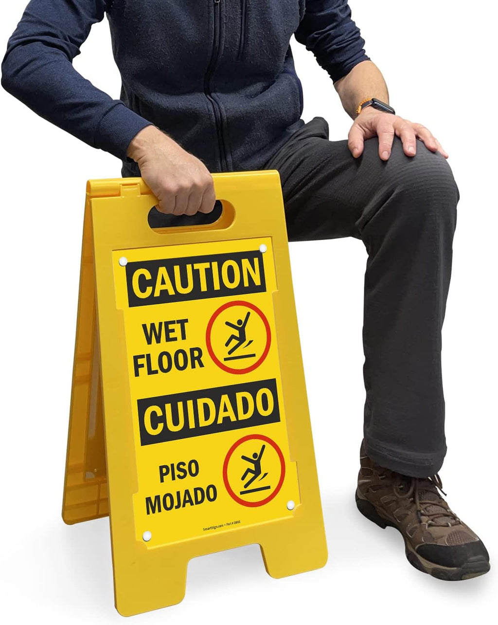 Caution Wet Floor Sign - Bilingual, Cuidadao Piso Mojada, 25 x 12 inch, Standing/Folding Floor Sign, Double-Sided