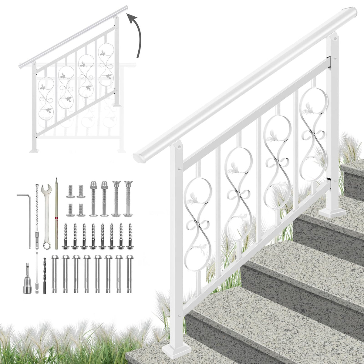 Unique Design 4 Step Hand Rails for Outdoor Steps, Adjustable