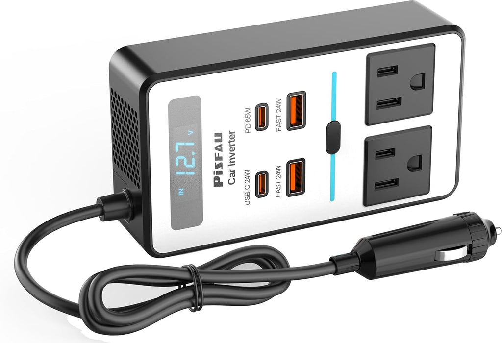 200W Car Power Inverter DC 12V to 110V AC,Cigarette Lighter Adapter Plug with [65W USB-C]/USB-Fast Charger