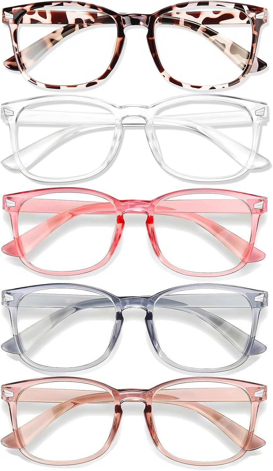 Blue Light Glasses for Woman Men, 99% Blocking Square Frame 5 Pairs | Anti Eyestrain & UV Glare Protection, Computer