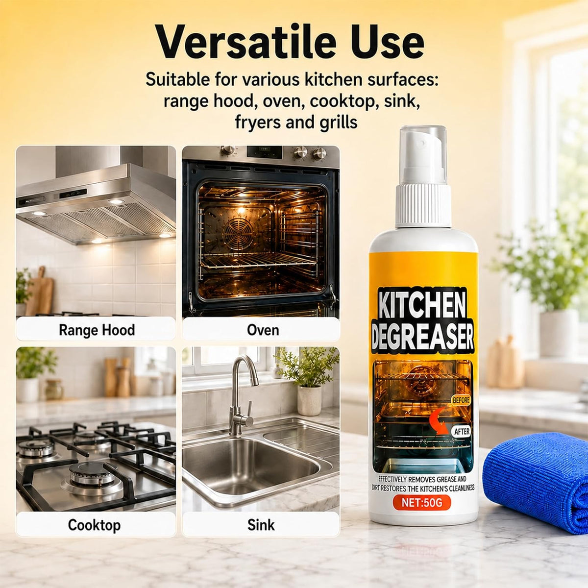 GreaseKiller BBQ Grill Cleaner Spray, Kitchen Surface Degreaser, Kitchen Spray Cleaner and Degreaser, Multi-Surface
