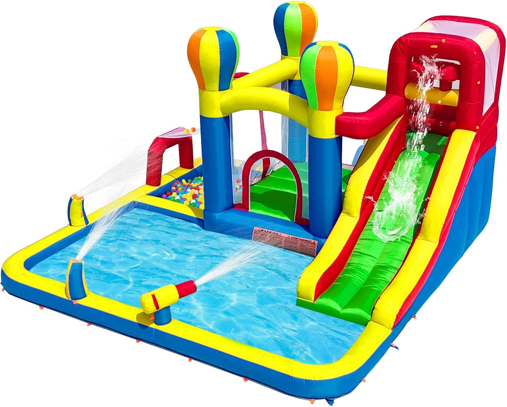 Inflatable Bounce House with Water Slide – Backyard Inflatable Water Park with 4 Sprinklers, 2 Splash Pools, Fits 5