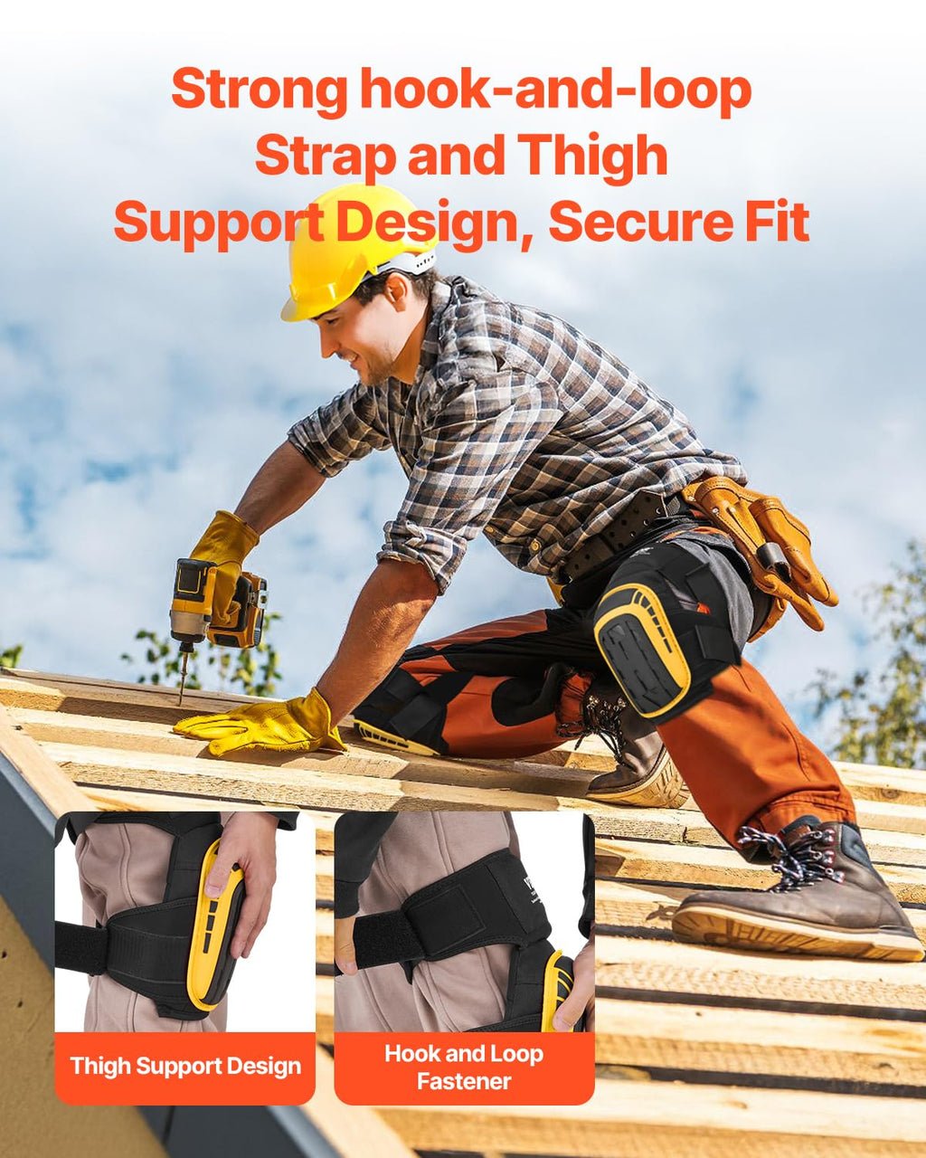 Knee Pads for Work, Extended Heavy Duty Construction Knee Pads with 2 Extension Straps, Foam Gel Cushion, Anti-slip