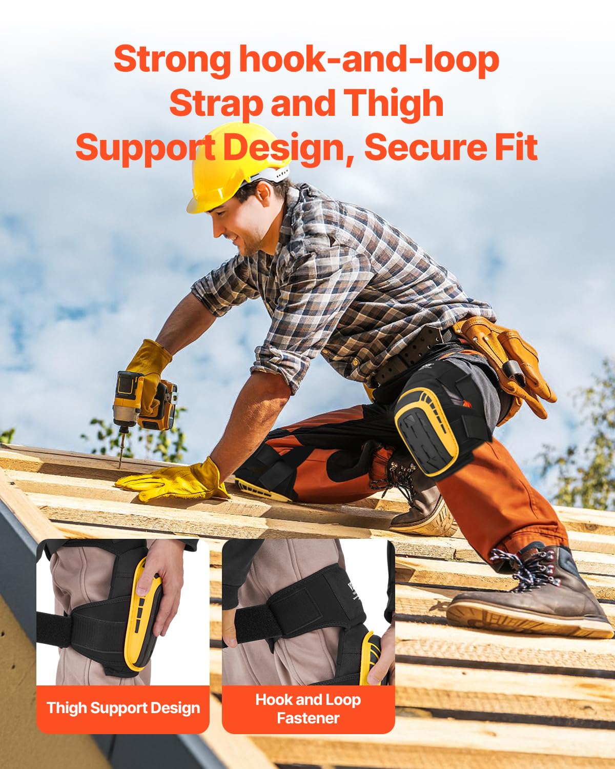Knee Pads for Work, Extended Heavy Duty Construction Knee Pads with 2 Extension Straps, Foam Gel Cushion, Anti-slip