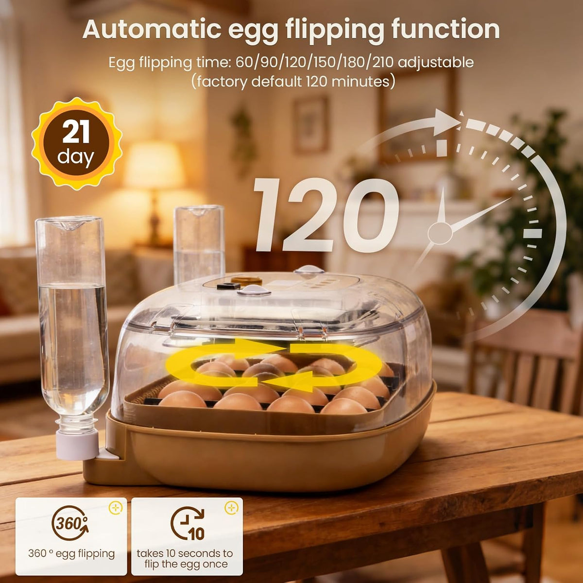 24-Egg Incubator: Auto Egg Turner, Precise Temp Control, Auto Water Refill, Candler | 360° Full Clear View | Fits