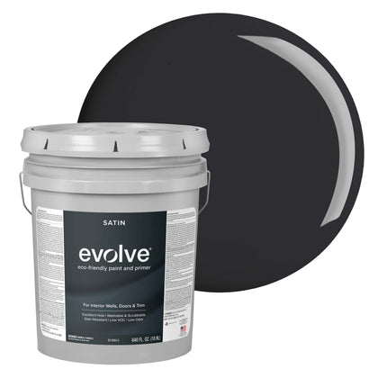 Interior Paint & Primer, Satin (Black Iron), 5 Gallon – Available in 50+ Colors, One-Coat Coverage, Excellent Hide