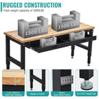 60" Heavy-Duty Garage Workbench with 2 Drawers, Pegboard & Power Outlet