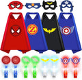 Superhero Capes with Finger Lights, Masks Dress Up for Kids 3-12 | 4 Capes, 4 Masks, 8 Lights for Halloween Costumes