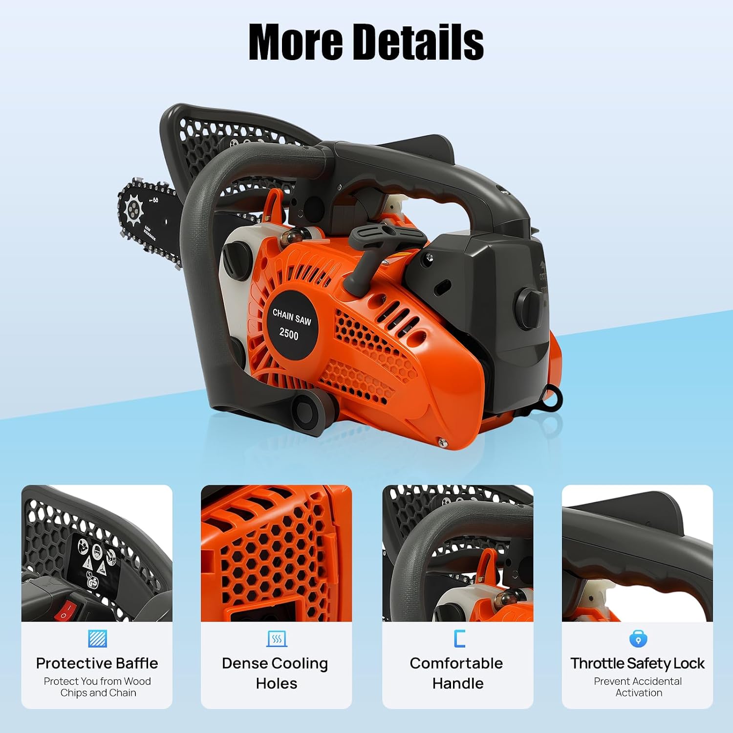 25.4cc Gas Chainsaw 12 Inch Gas Powered Chainsaw 2-Stroke Top Petrol Handheld Cordless Chain Saw for Trees Wood Cutting
