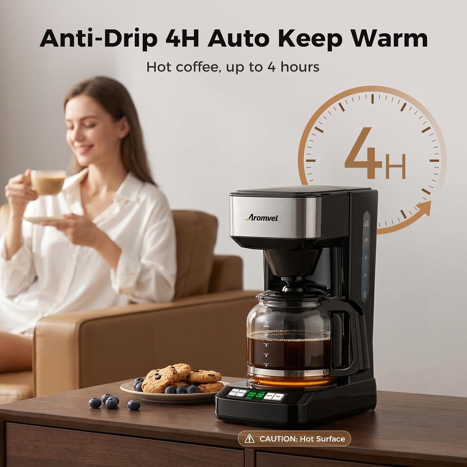 12 Cup Programmable Coffee Maker, 24-Hour Delay Brew, Drip Coffee | Large 1.8L Water Tank, Drip Coffee Machine with