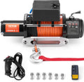Electric Winch, 10,000 lb Truck Trailer Jeep Winch, 12V DC 7/20 in x 65 ft Synthetic Rope Aluminum Fairlead Wireless